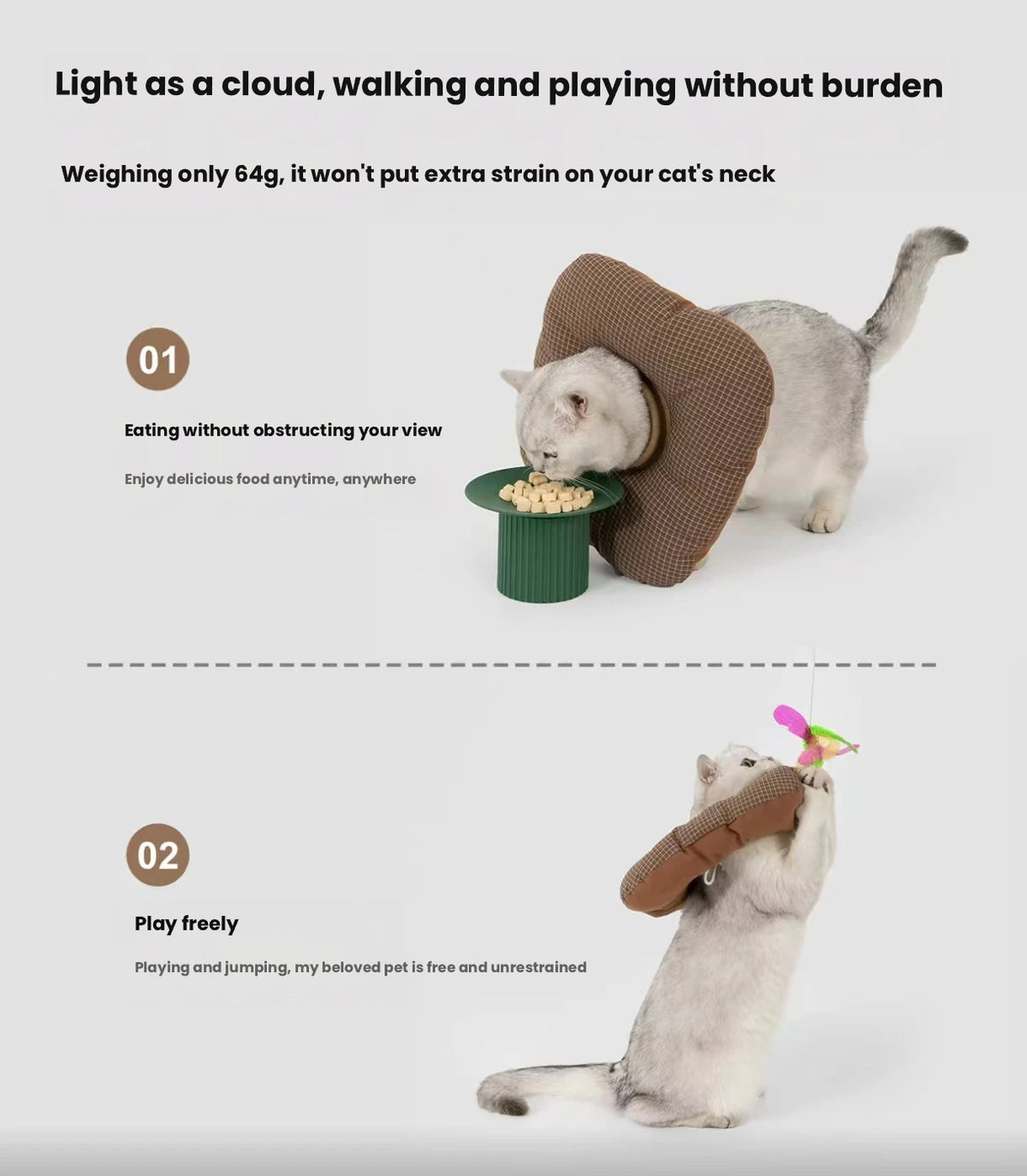 HiDREAM Toast Soft Cat Recovery Collar - Anti-Lick Pillow Cone for Kittens & Male Cats