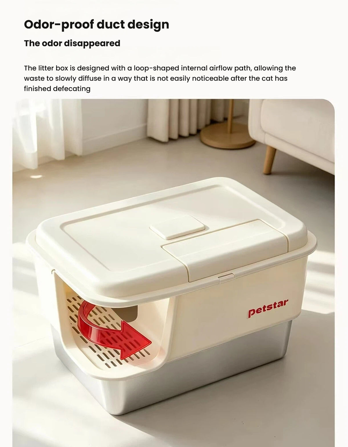 Petstar Stainless Steel Semi-Enclosed Cat Litter Box, Odor Control