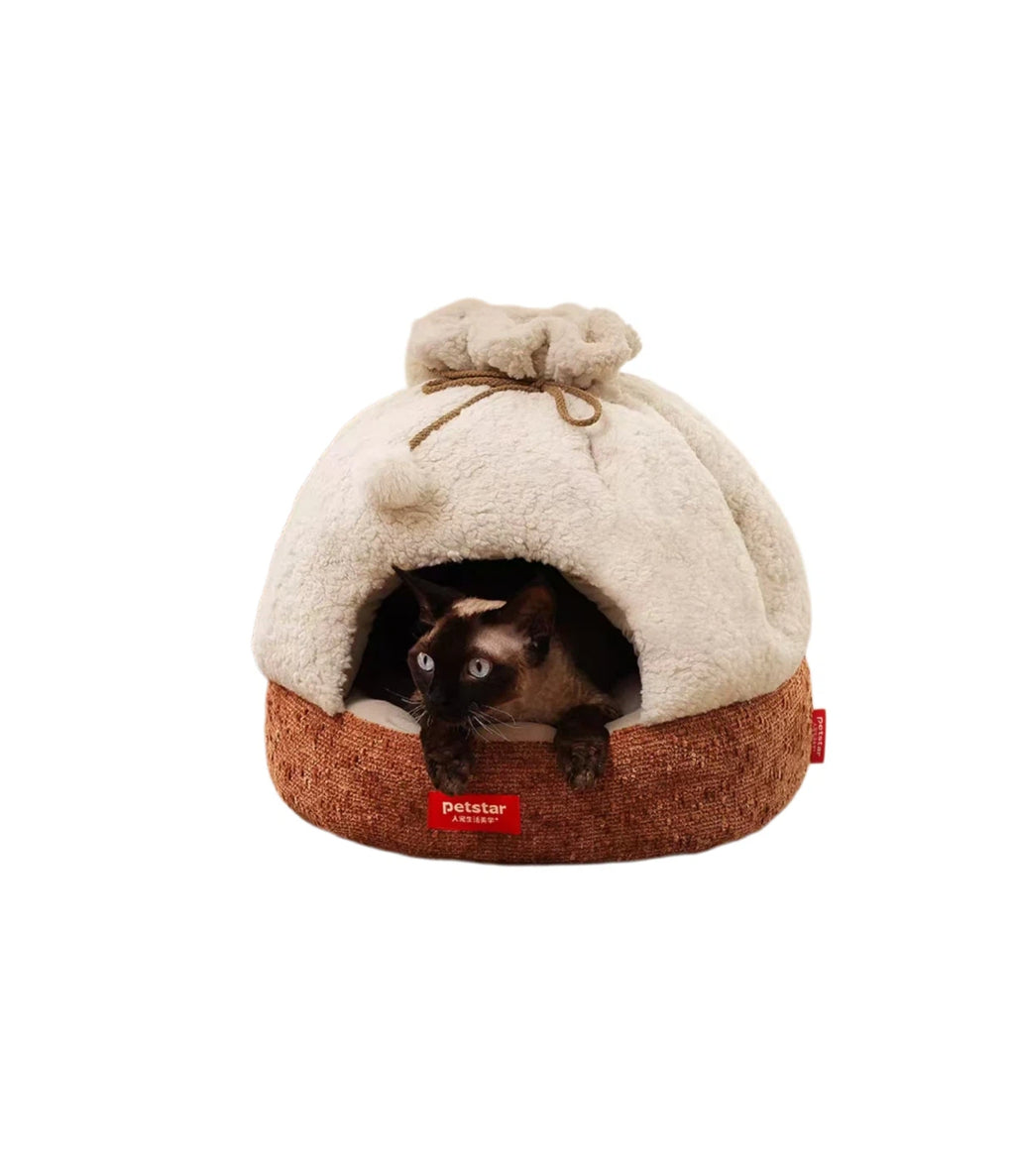 Petstar Plush Cat House, Warm Semi-Enclosed Washable Cat Bed
