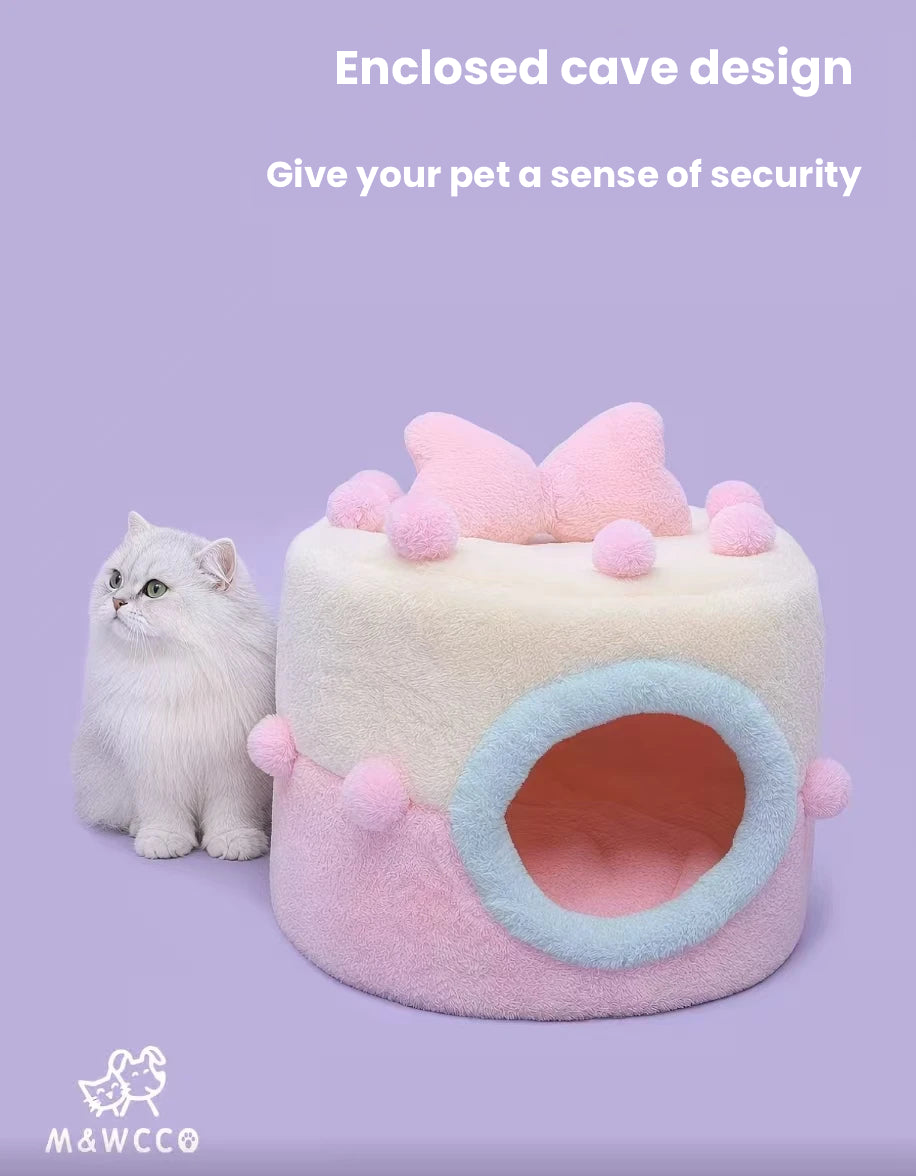 M&WCCO Soft Pink Enclosed Pet Cave Bed - Thickened Winter Warm Washable Nest for Cats & Dogs