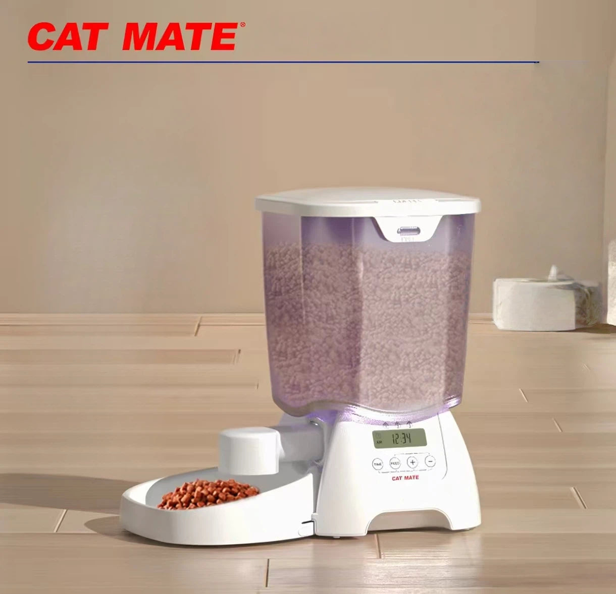 CatMate wireless timed feeder with dry-food hopper and serving bowl