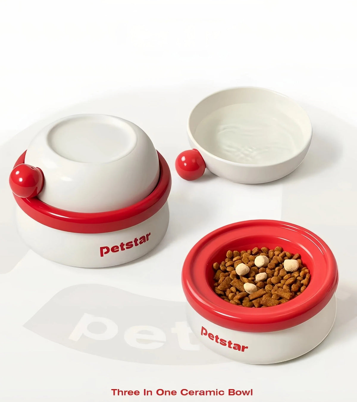 Petstar Ceramic Elevated Cat & Dog Bowls, 3-in-1 Feeding Set