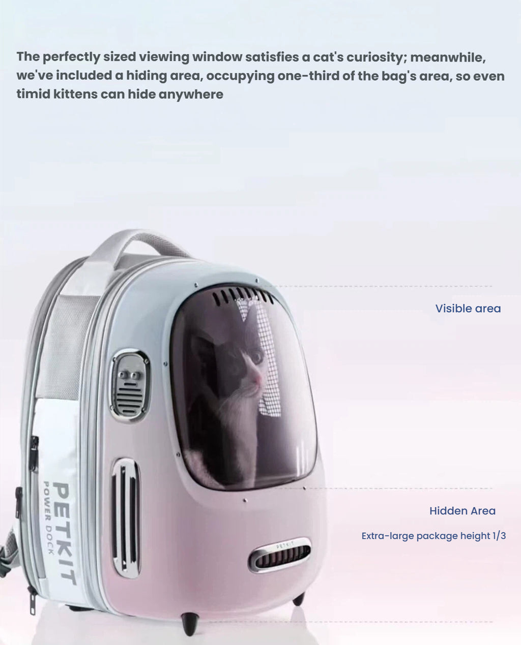 PETKIT 캐리어의 넓은 전망창과 환기 구역
