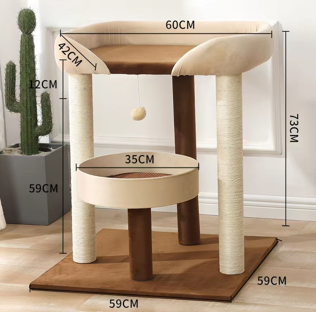 Large Cat Tree with Bed: Sisal Scratching Post for Big Cats
