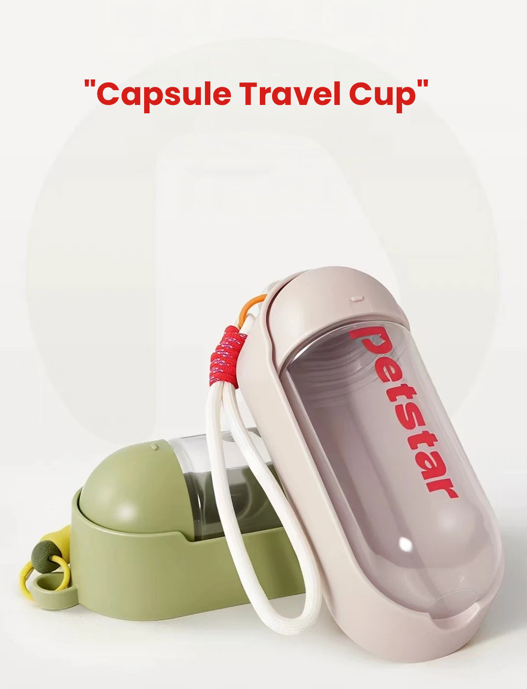 Petstar capsule-style travel water bottle and bowl