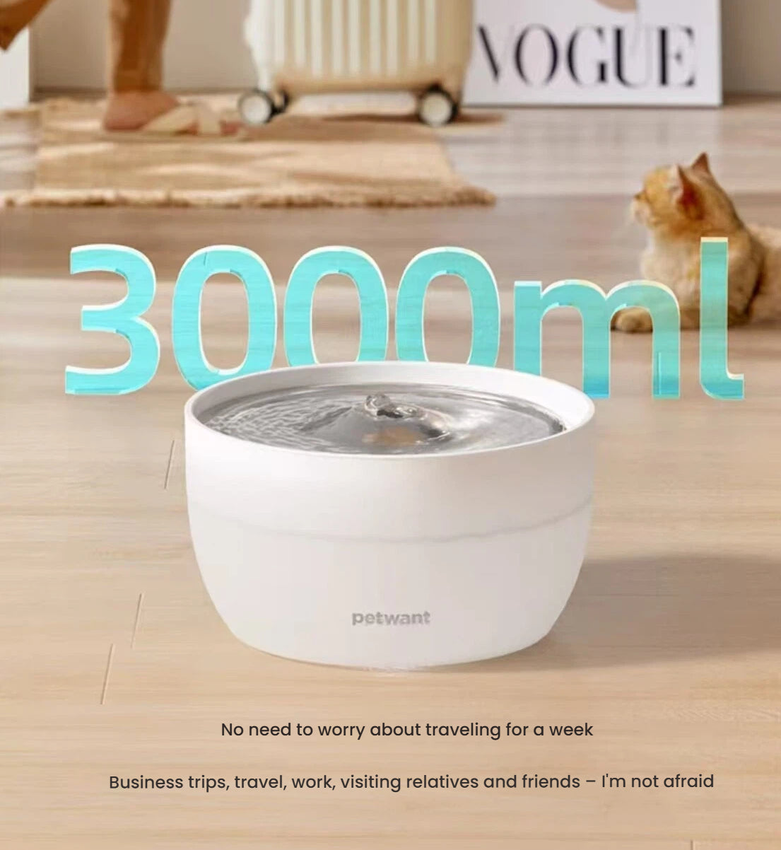 Petwant Automatic Cat Water Fountain, Filtered Flowing Water