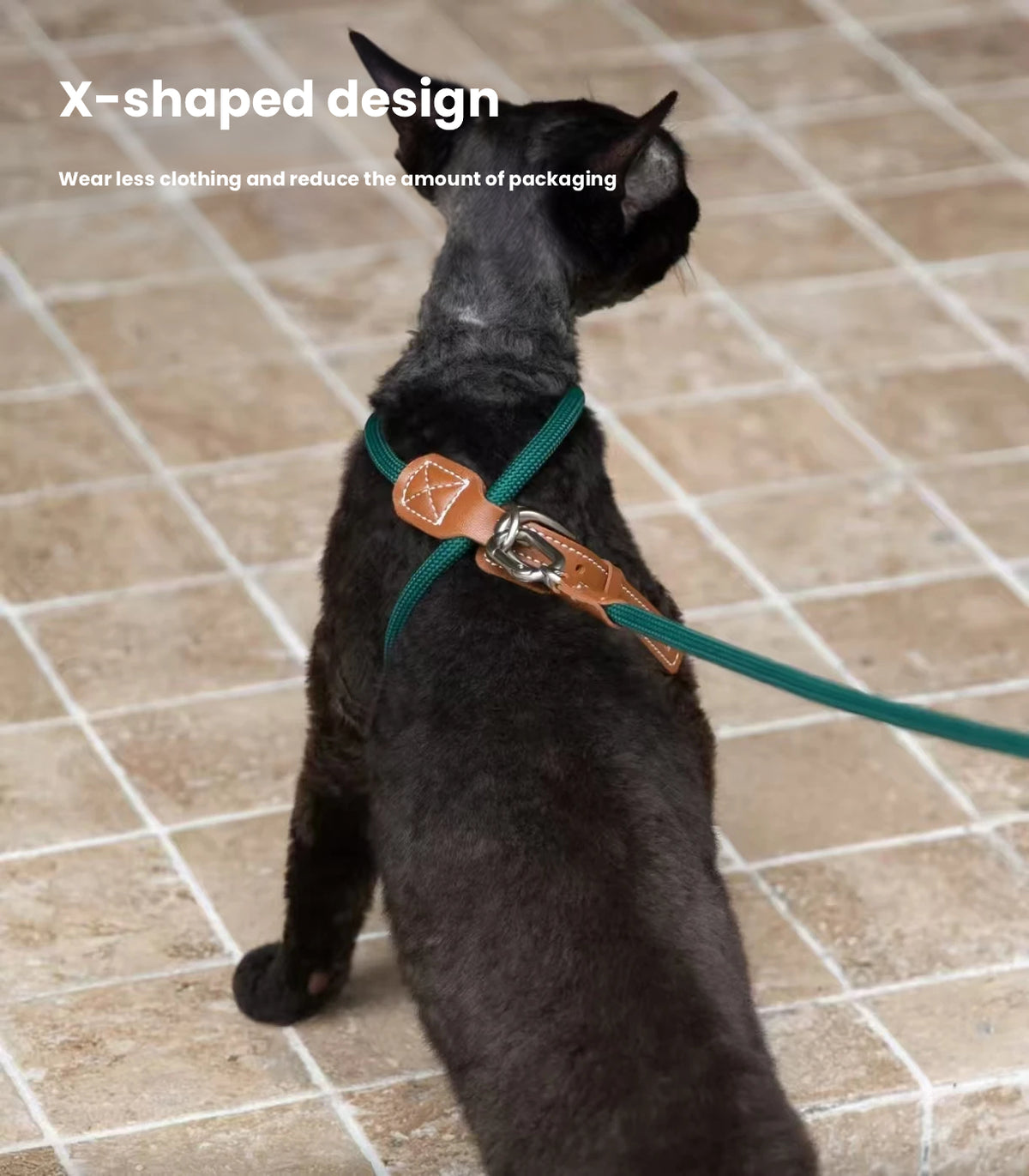 HiDREAM Leather Cat Harness Set - Adjustable Escape-Proof X-Style Harness with Round Leash