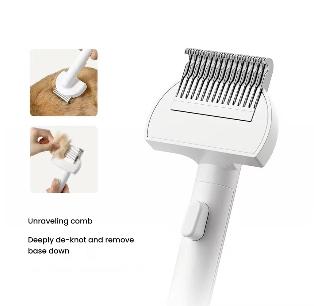 Detangling comb attachment on the Miao Xiang Jia pet grooming brush