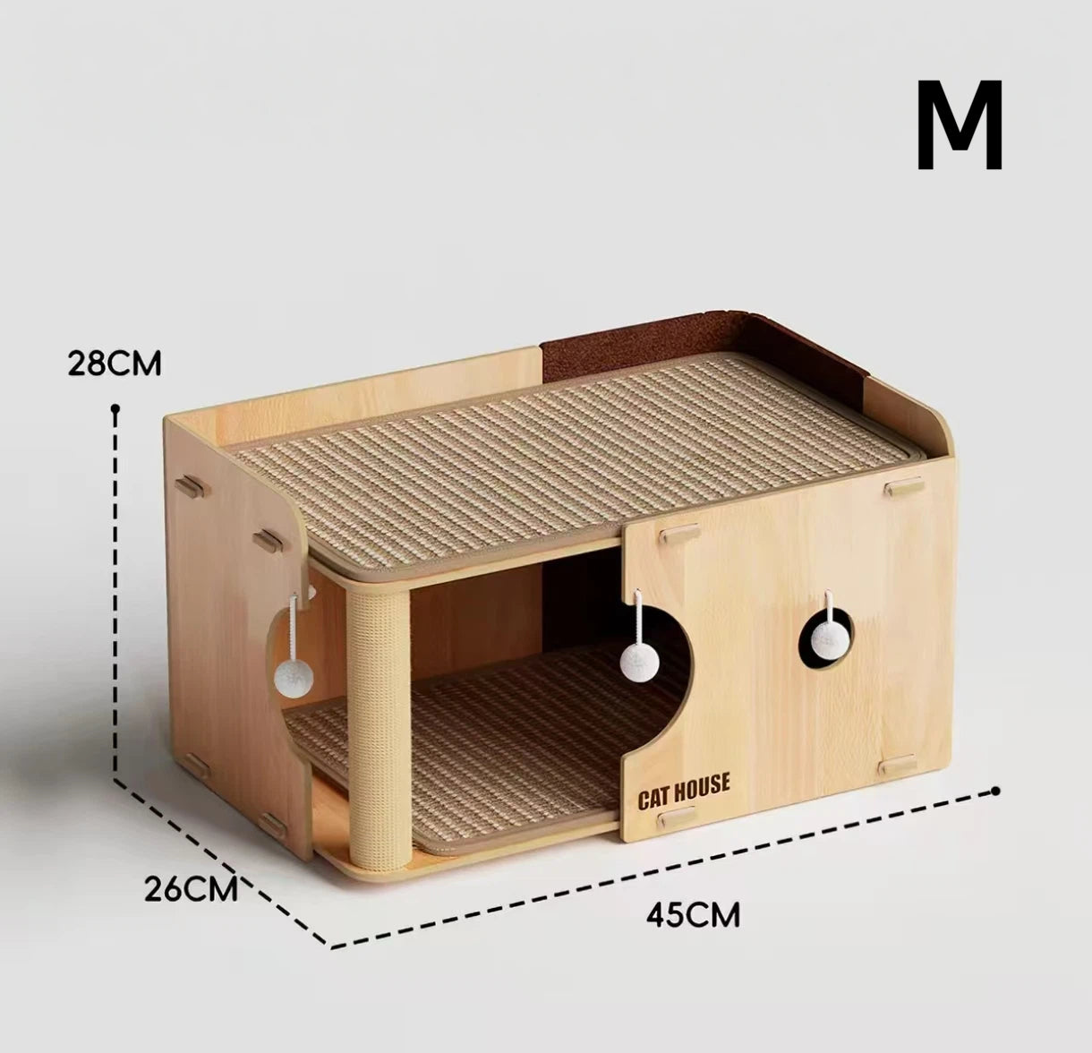 Medium double-level cat bed dimensions of 45 by 28 by 26 centimetres