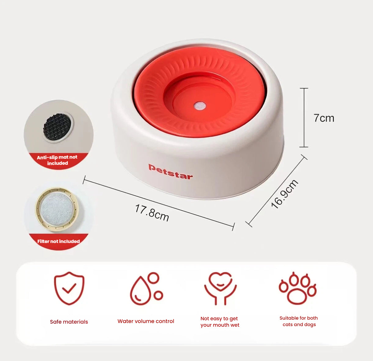 Petstar Floating Dog Water Bowl, Splash-Proof Slow Drinking Bowl