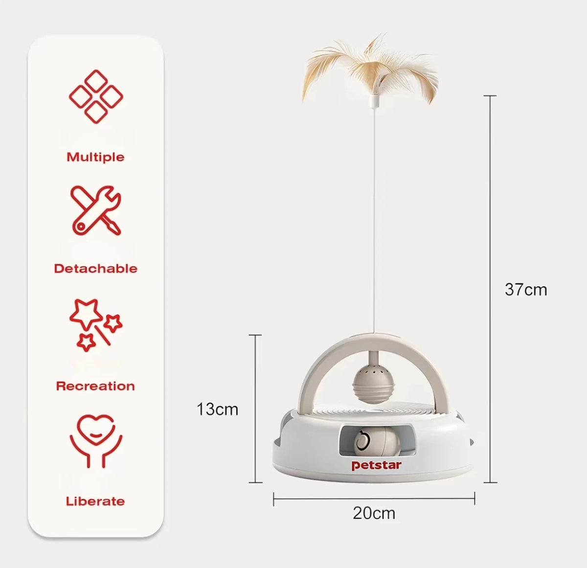Petstar toy dimensions showing 20 cm base width and 37 cm overall height