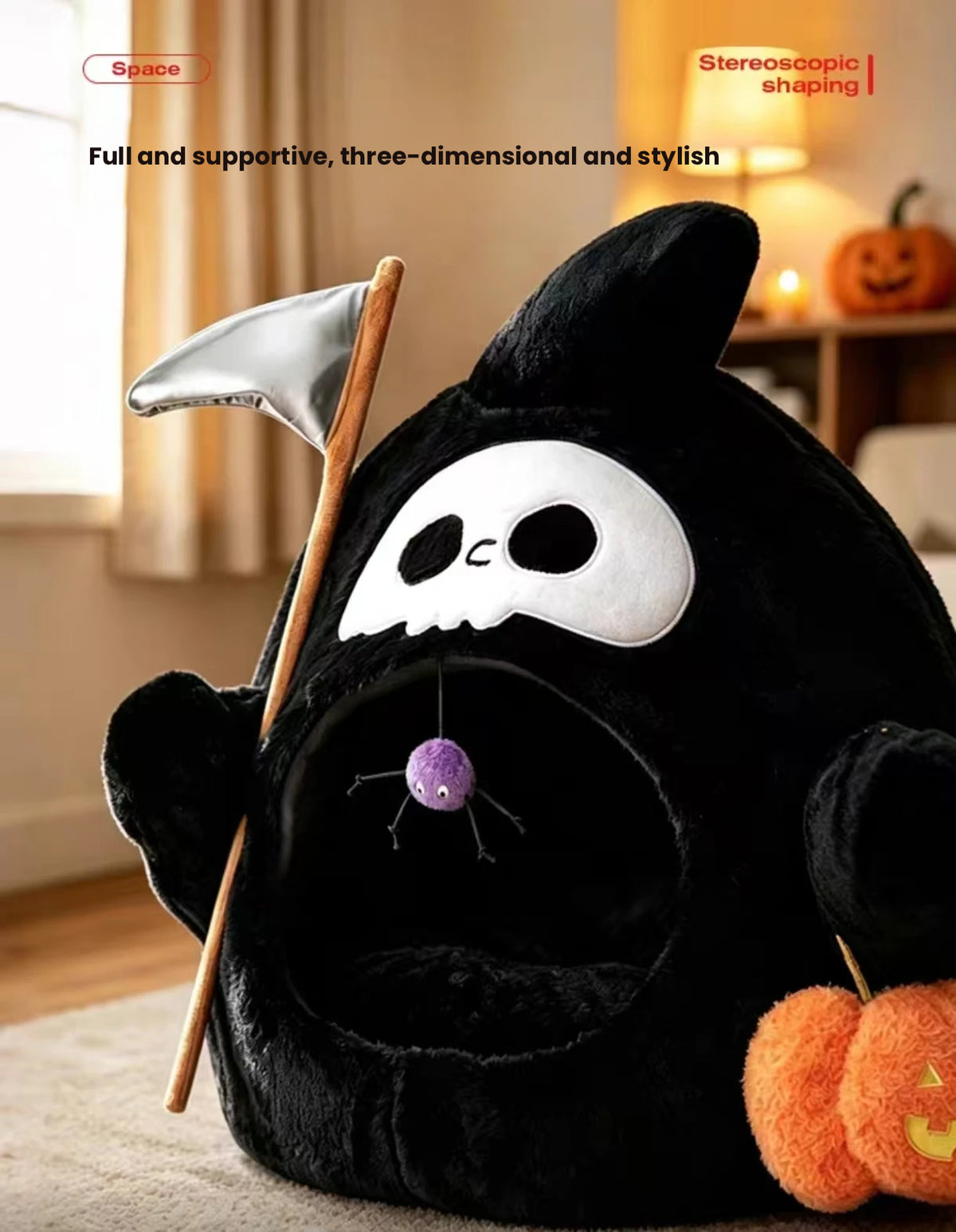 Petstar plush Halloween cat bed with themed accessories