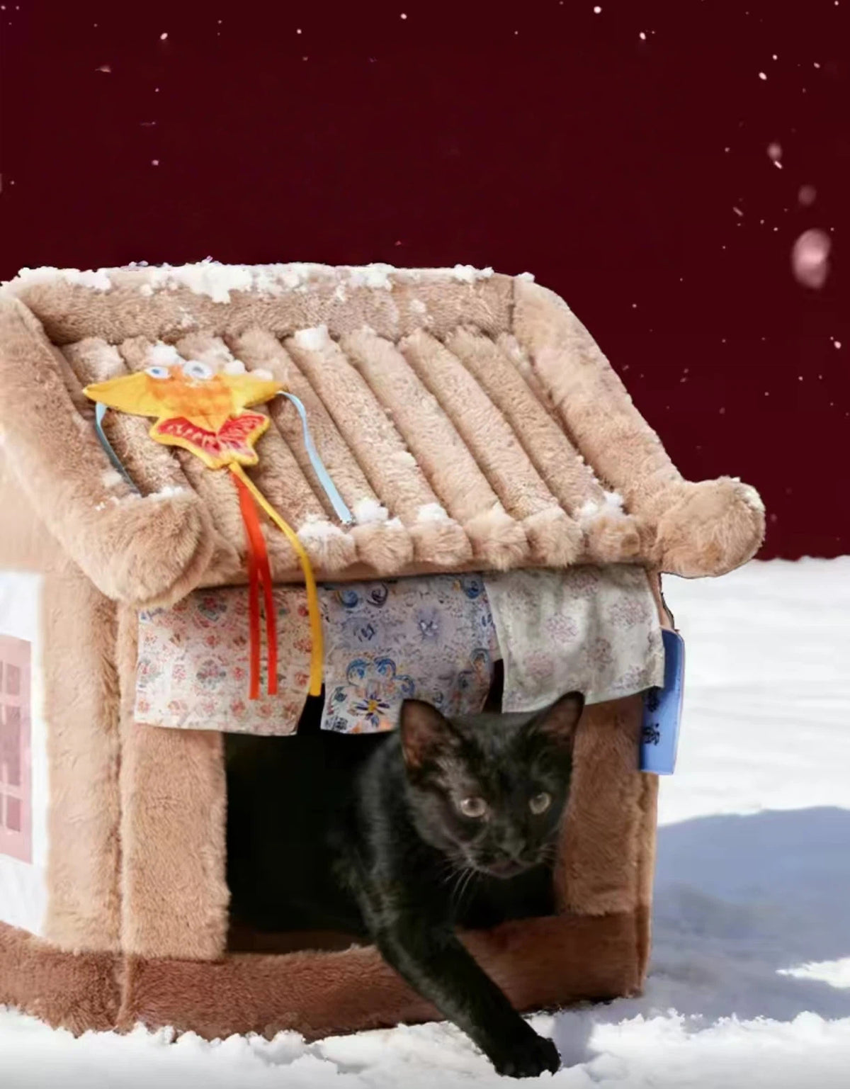 Petstar Semi-Enclosed Cat House, Cozy Winter Bed for Cats