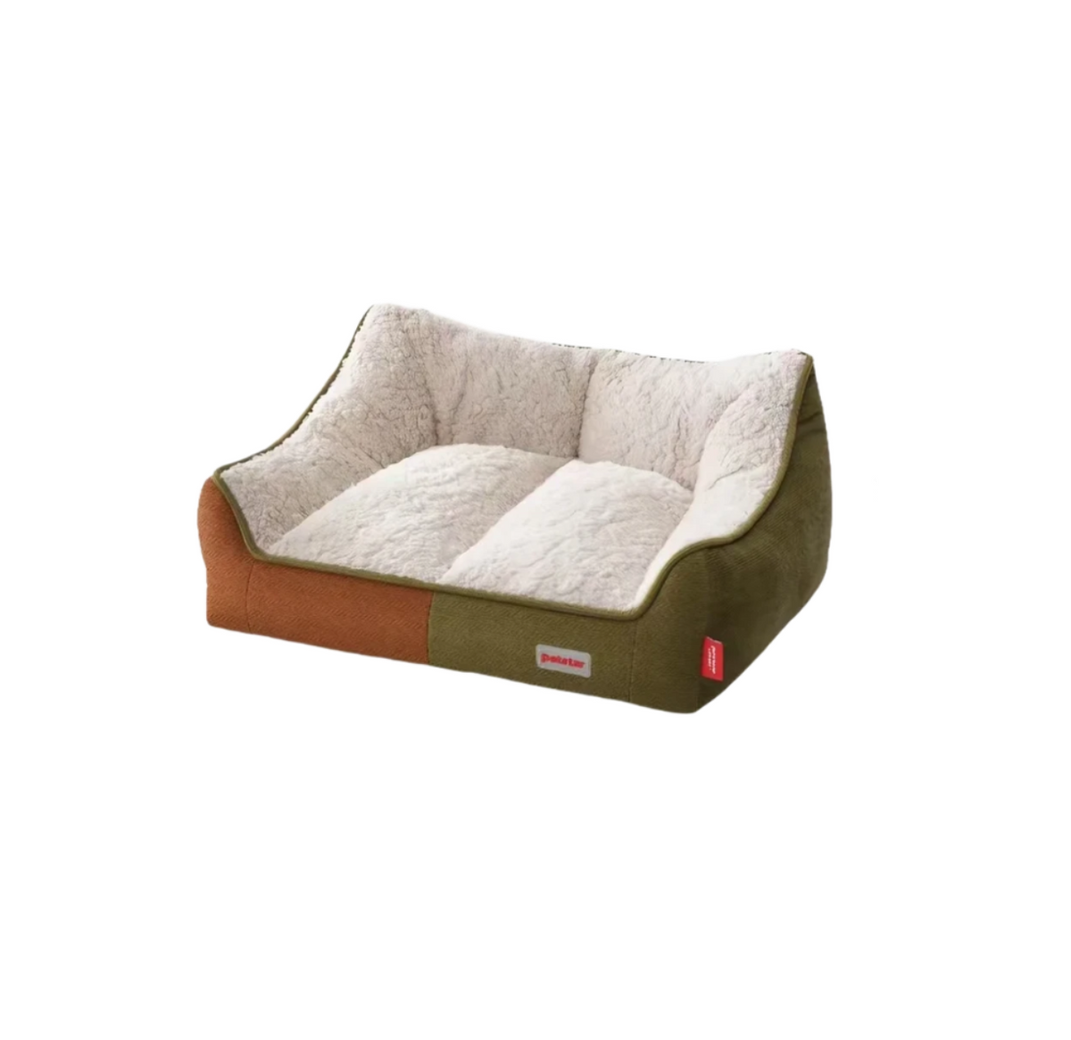 Petstar sofa pet bed with cream lining and green and brown outer panels