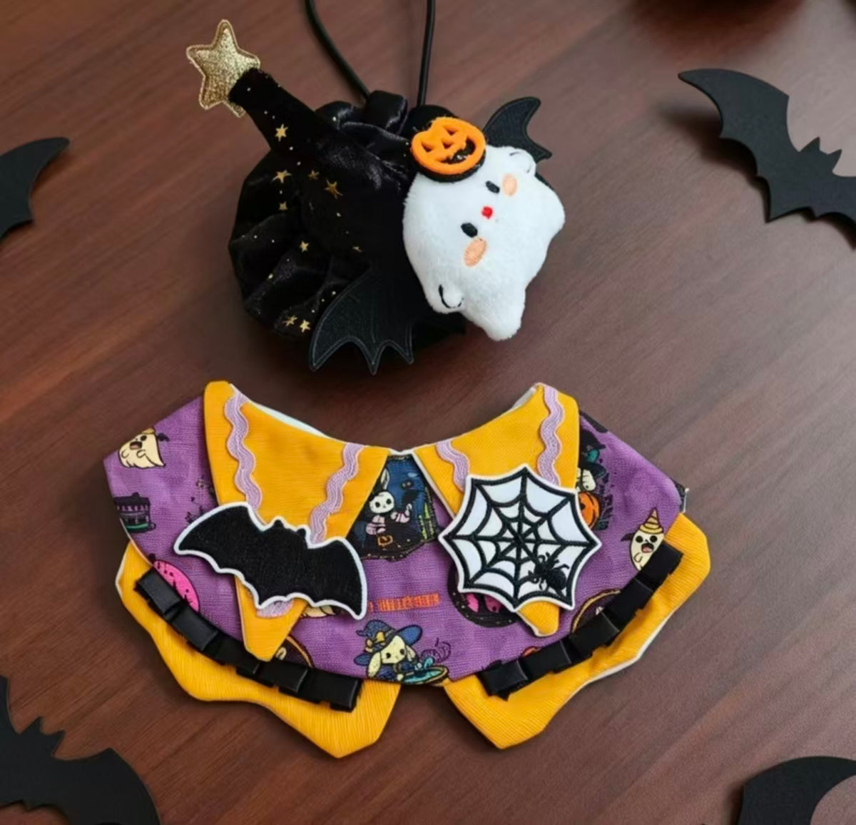 Halloween Pumpkin Pet Hat & Bib Collar for Cats & Small Dogs