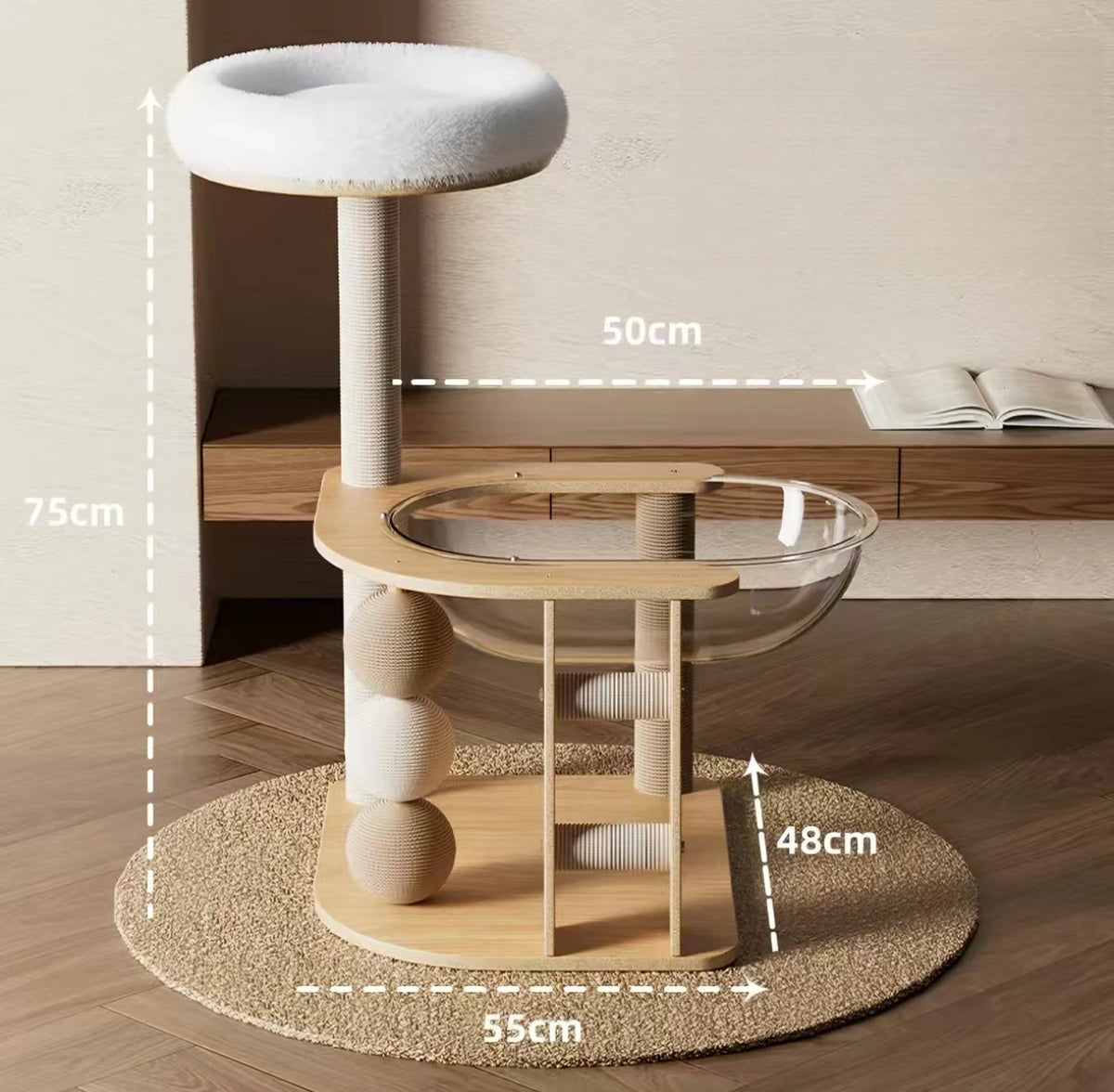 Wooden Cat Tree: Space-Saving Cat Tower with Bed & Scratching Post
