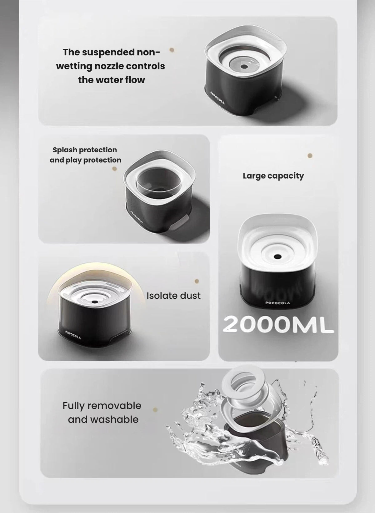 Feature overview of the Popocola floating-disk pet water bowl