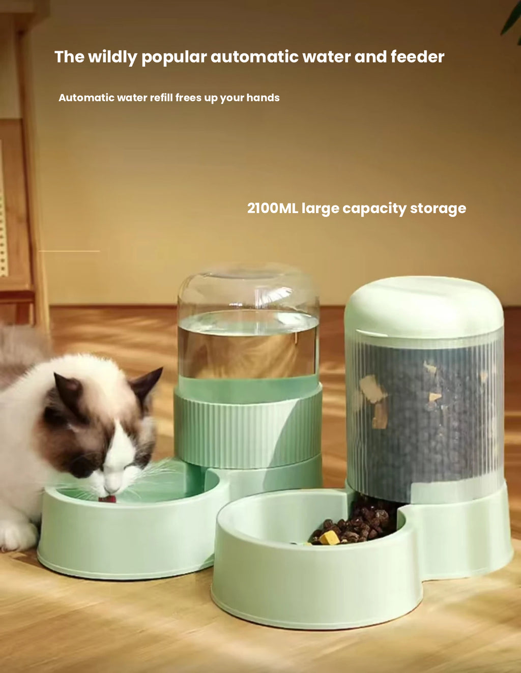 Non-Electric Pet Feeder & Water Dispenser: Cat & Dog Food and Water Station