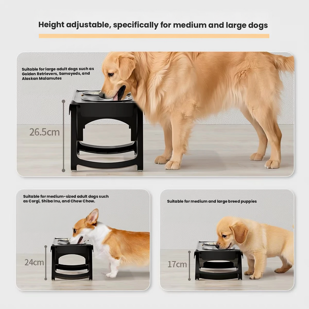 JKULnlnG Adjustable Raised Stainless Steel Dog Bowl