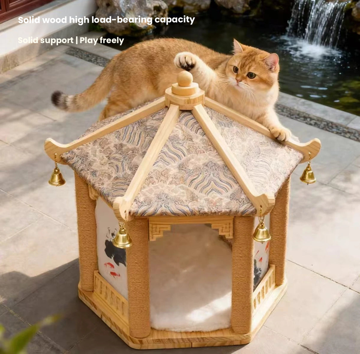 Wooden Cat Tree: Space-Saving Cat Scratcher with Bed & Post