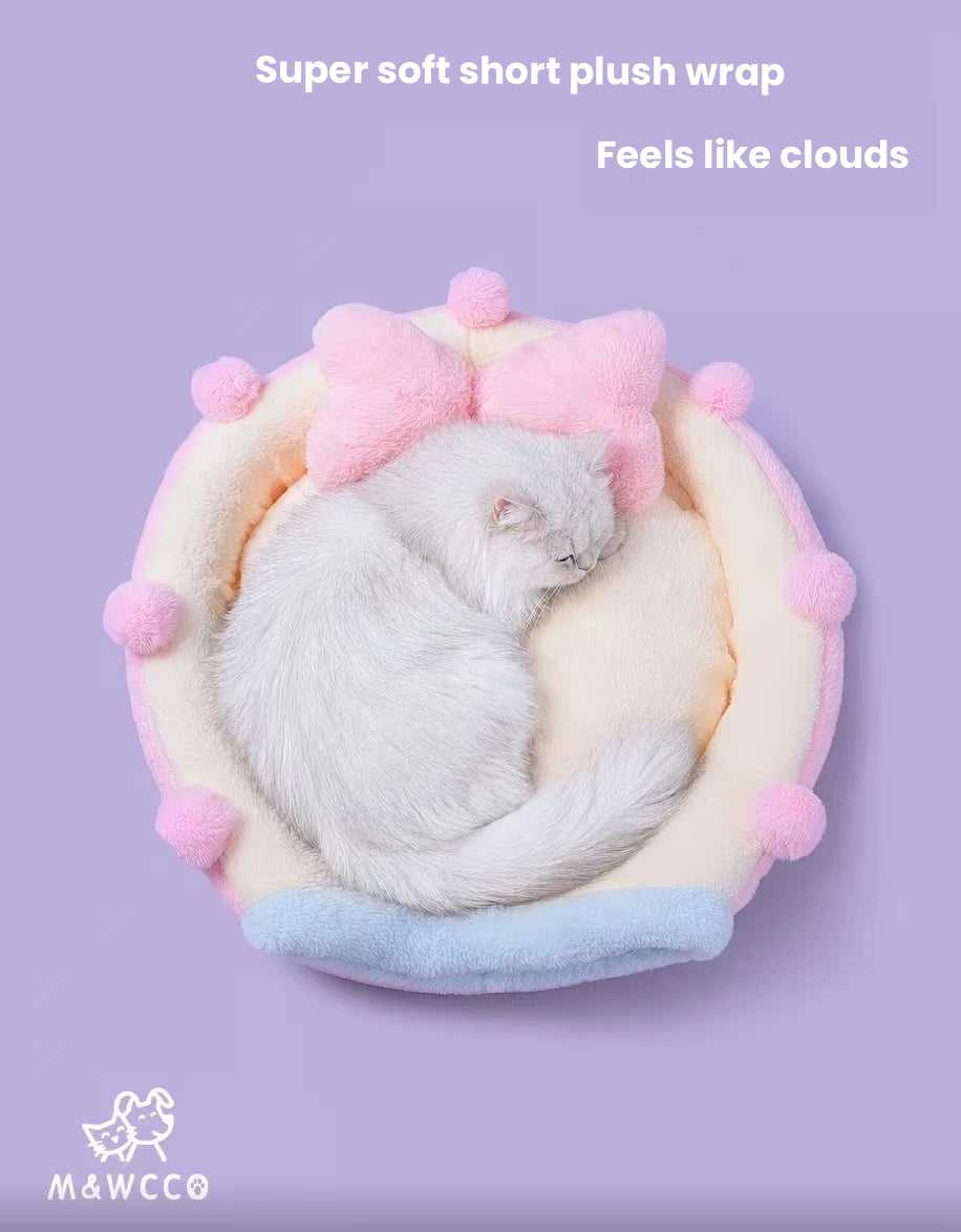 M&WCCO Soft Pink Enclosed Pet Cave Bed - Thickened Winter Warm Washable Nest for Cats & Dogs