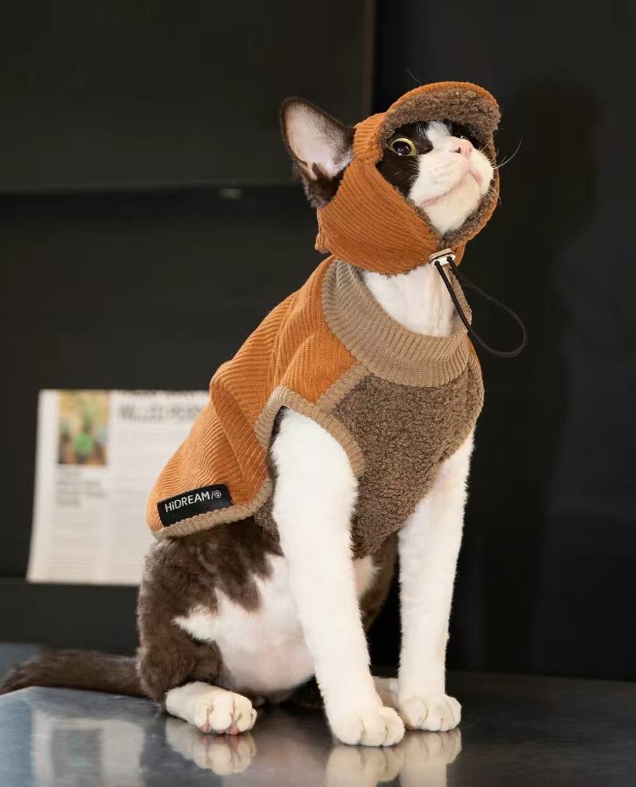 HiDREAM Knit Cat Winter Hat with Neck Warmer - Thick Plush Cap for Devon Rex