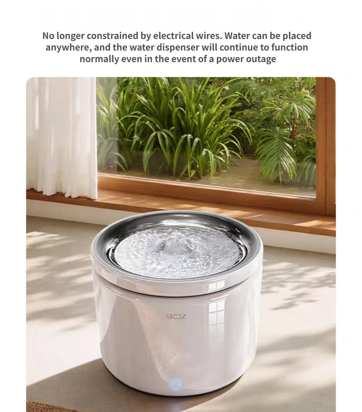 Two-litre capacity graphic for the Scoci wireless water fountain