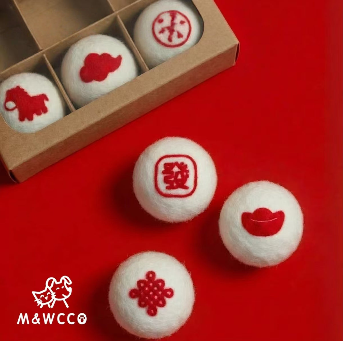 M&WCCO Natural Handmade Wool Felt Toy Balls - Quiet Durable Prey Chase Balls for Pets