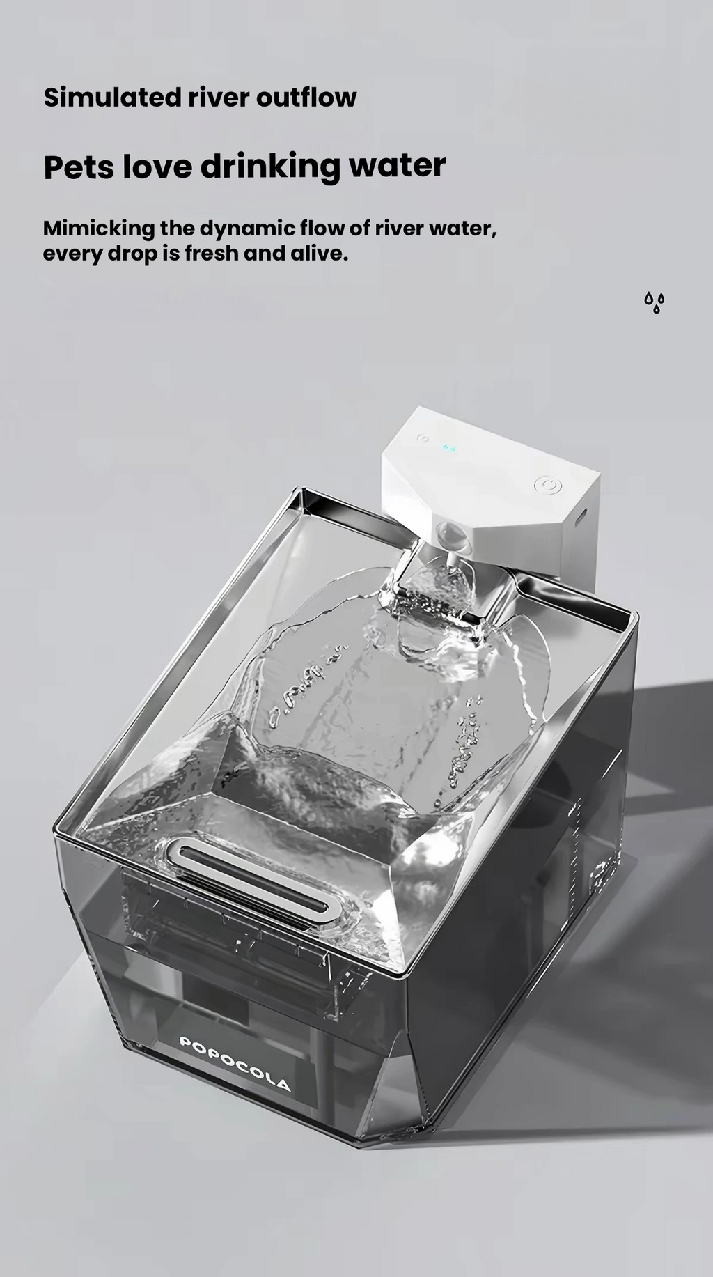 POPOCOLA Cordless Pet Water Fountain – Black