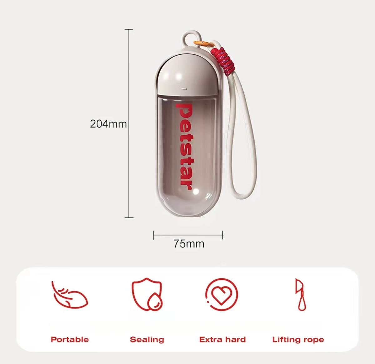 Petstar travel water bottle dimensions and carry loop
