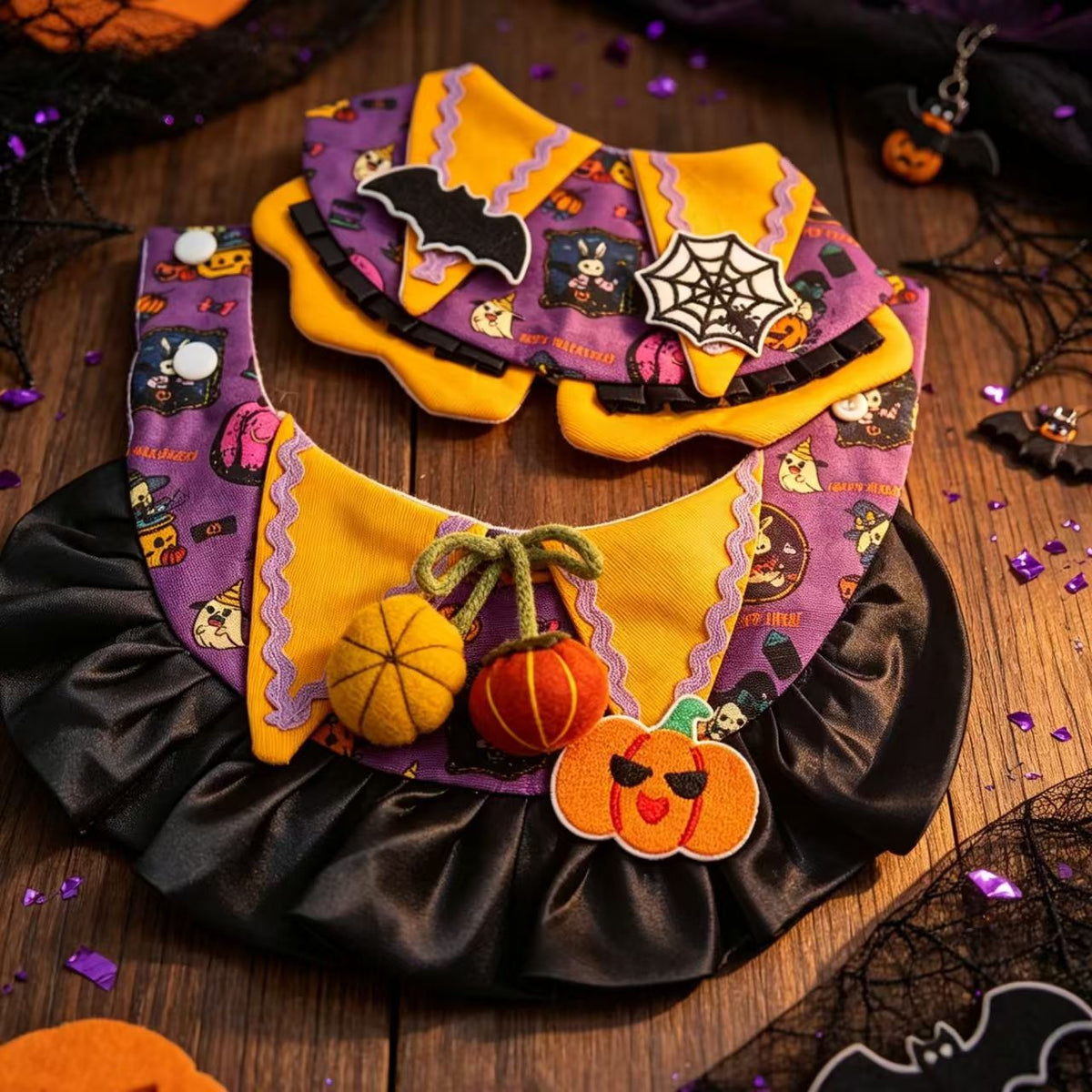 Halloween Pumpkin Pet Hat & Bib Collar for Cats & Small Dogs