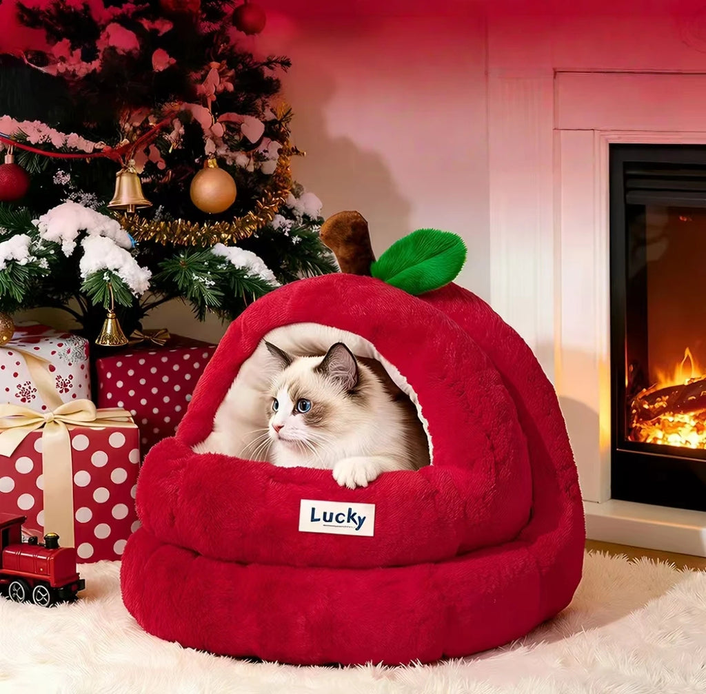 2026 New Year Winter Cat Bed: Thick, Warm & Semi-Enclosed Pet Bed