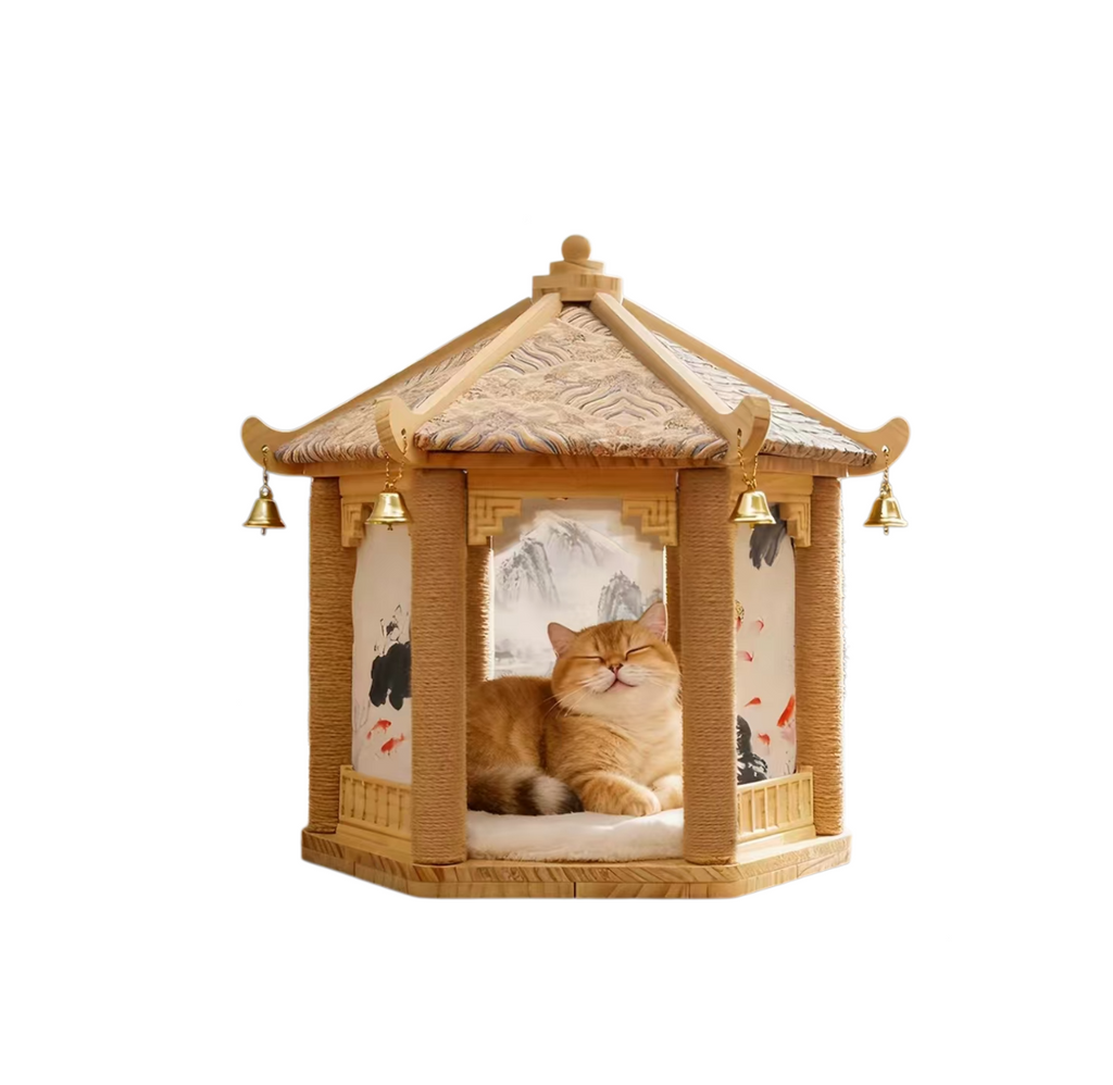 Wooden Cat Tree: Space-Saving Cat Scratcher with Bed & Post