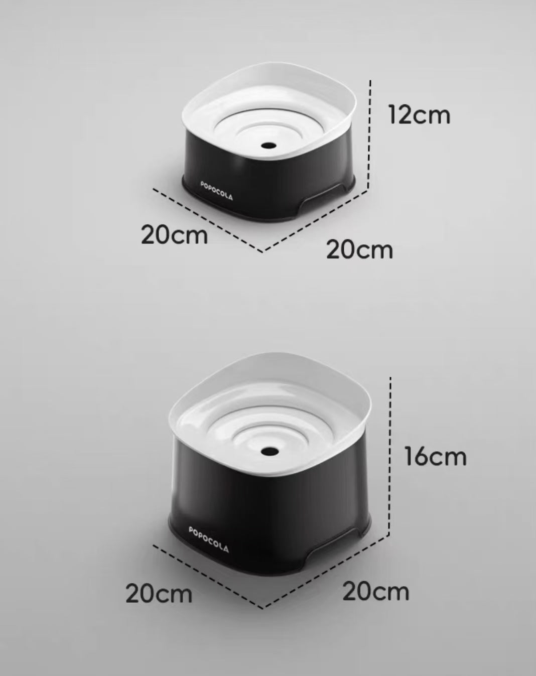 Medium and large Popocola pet water bowls shown side by side