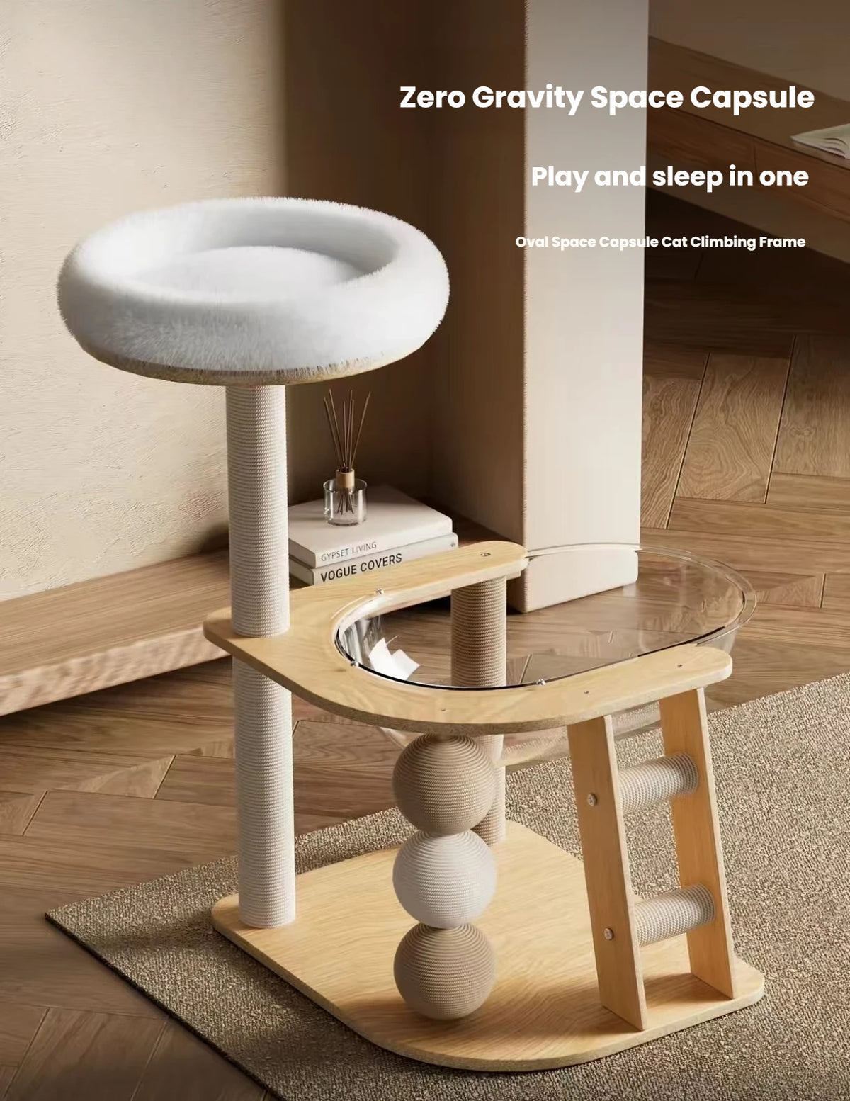 Wooden Cat Tree: Space-Saving Cat Tower with Bed & Scratching Post