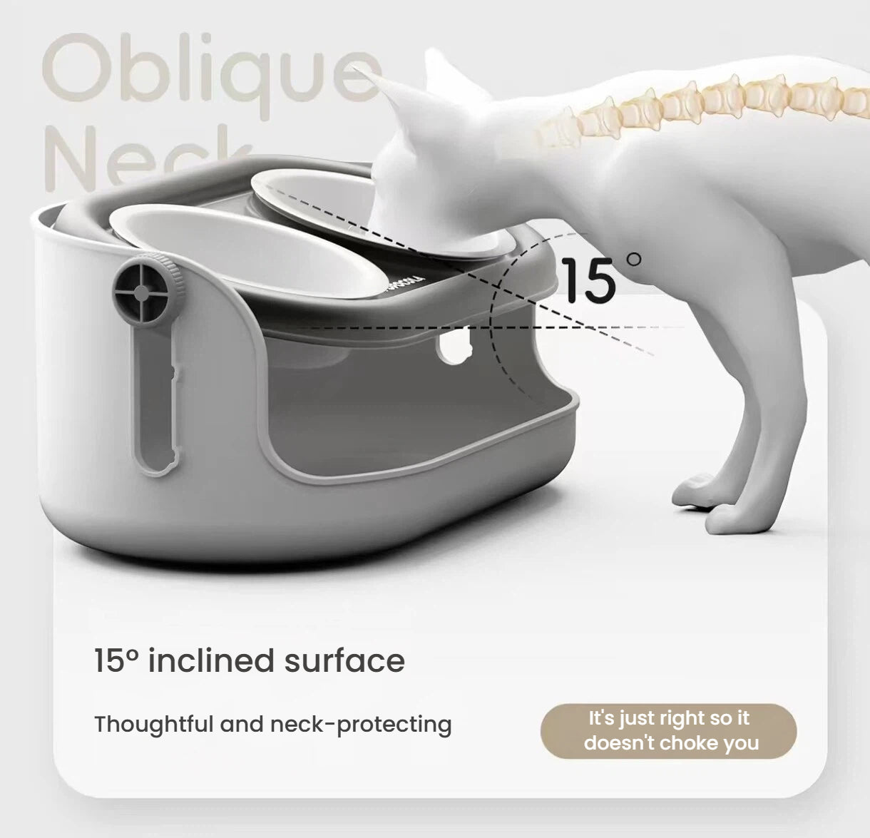 Dog approaching the Popocola pet bowl at its tilted setting