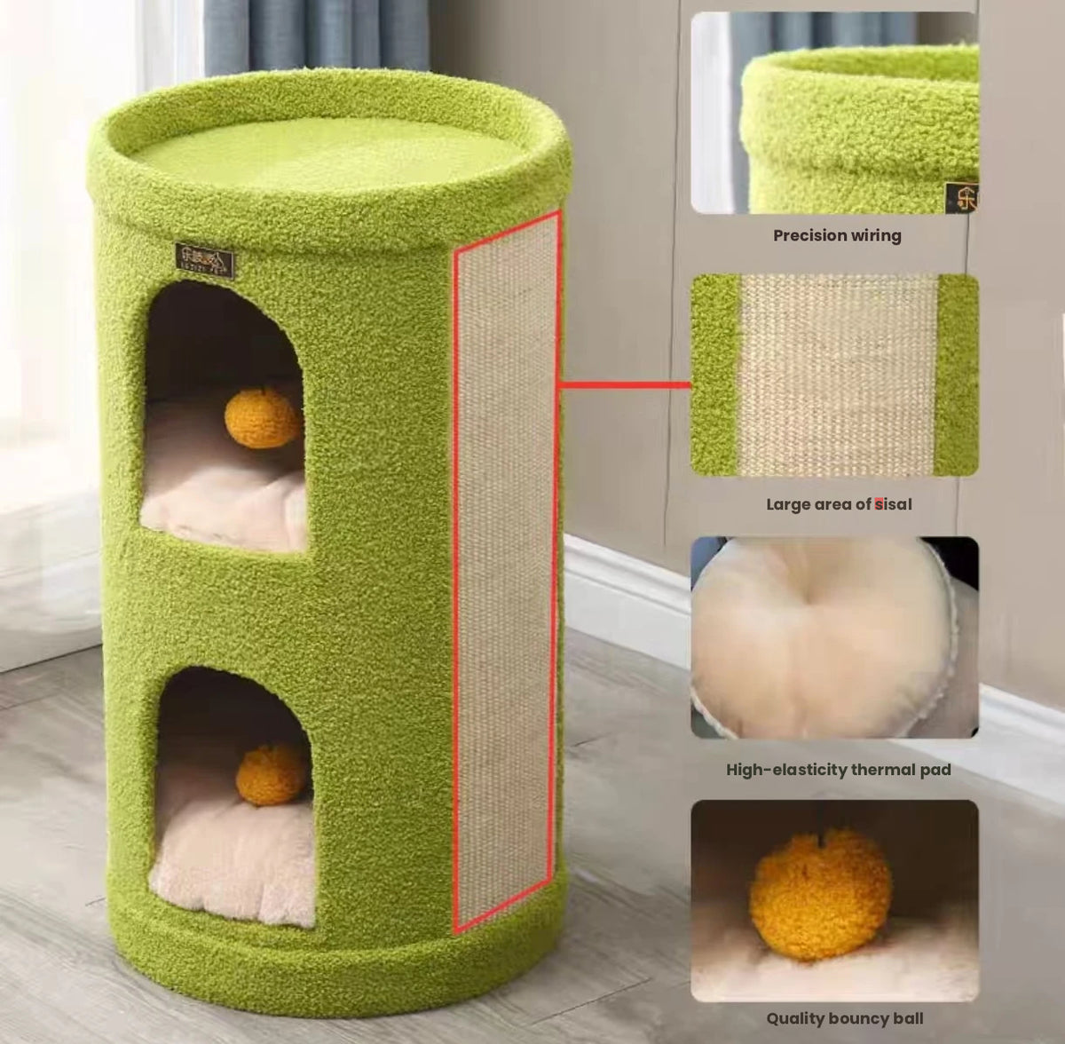 Sisal Cat Tree House: Enclosed Cat Bed with Scratching Post