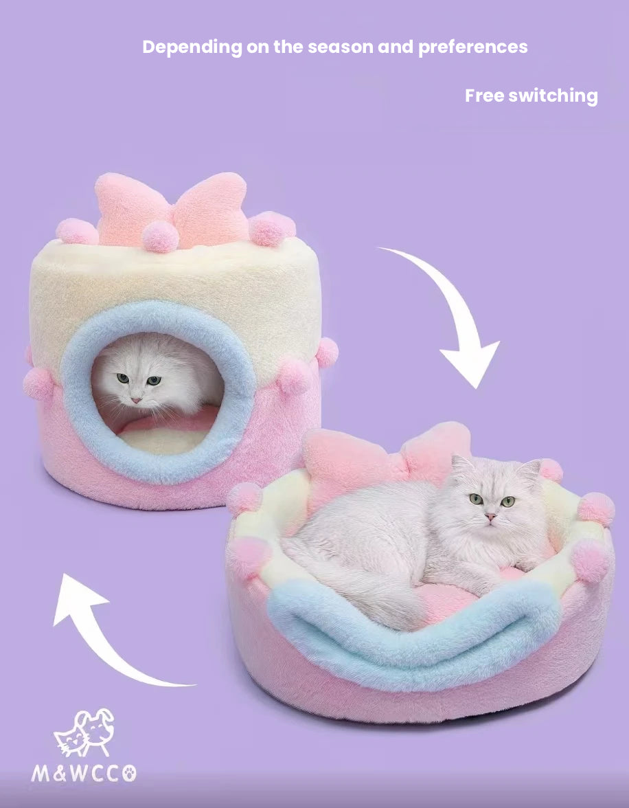 M&WCCO Soft Pink Enclosed Pet Cave Bed - Thickened Winter Warm Washable Nest for Cats & Dogs
