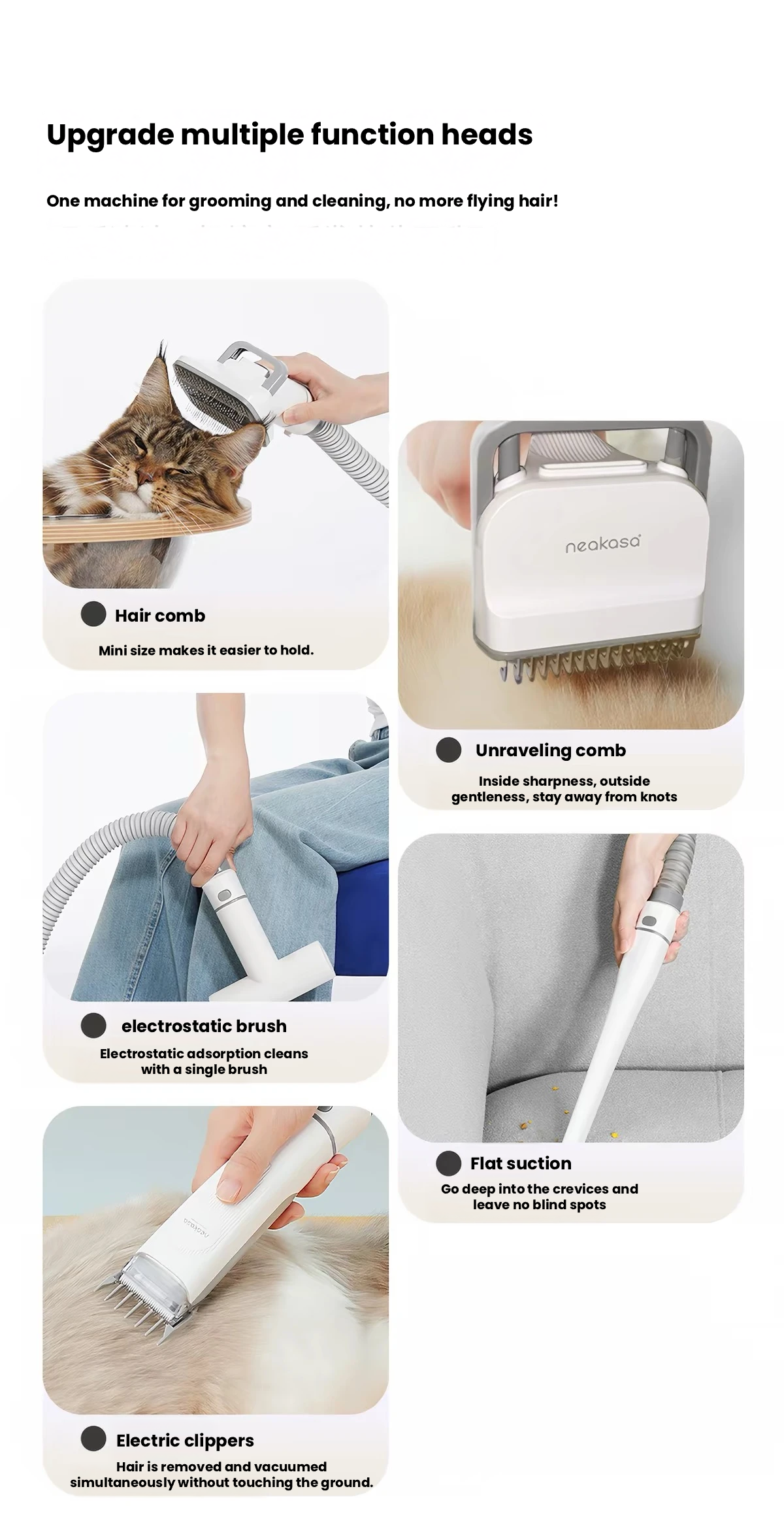 Neakasa 5-in-1 Pet Grooming Vacuum – Hair Clipper & Deshedding Kit for Dogs & Cats