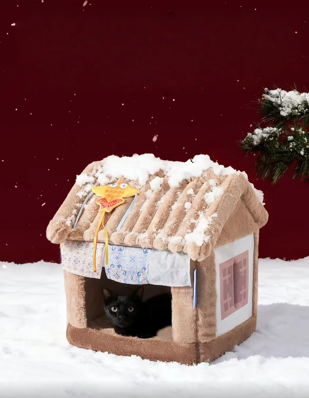Petstar Semi-Enclosed Cat House, Cozy Winter Bed for Cats