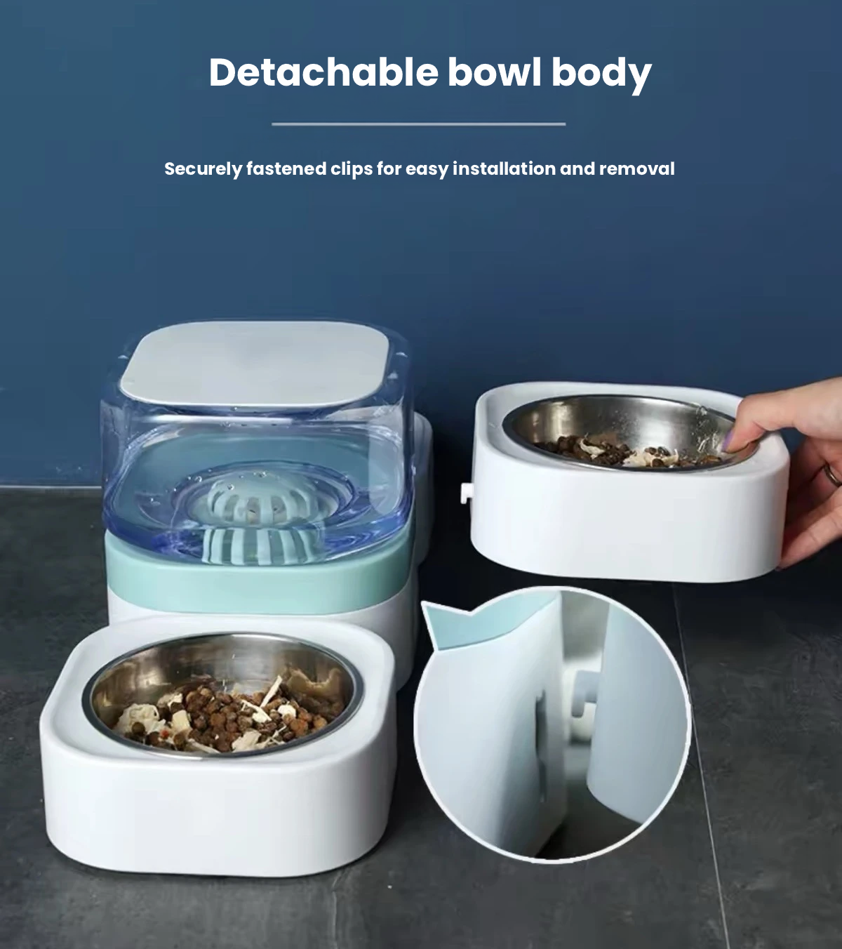 Madden Cordless Pet Water Fountain with Feeding Bowl – for Cats & Dogs