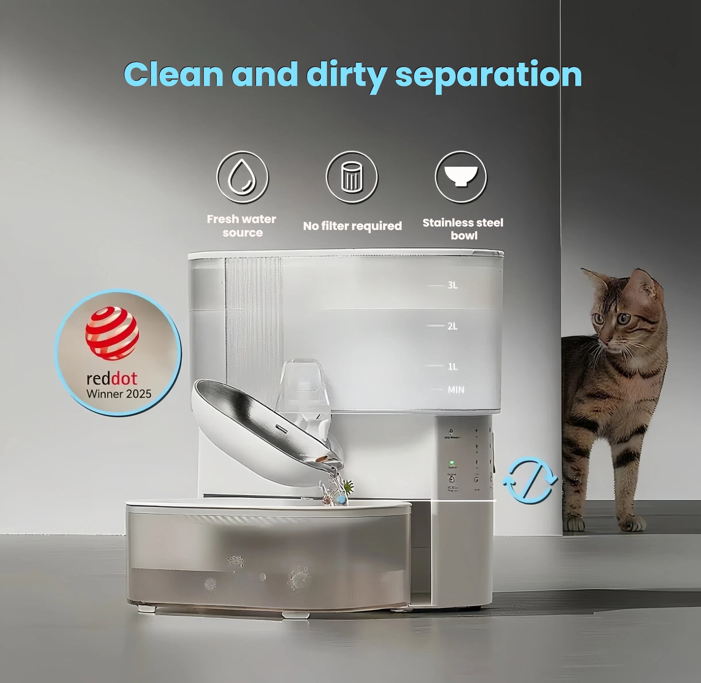 Naipet Smart Cordless Cat Water Fountain with Automatic Refill