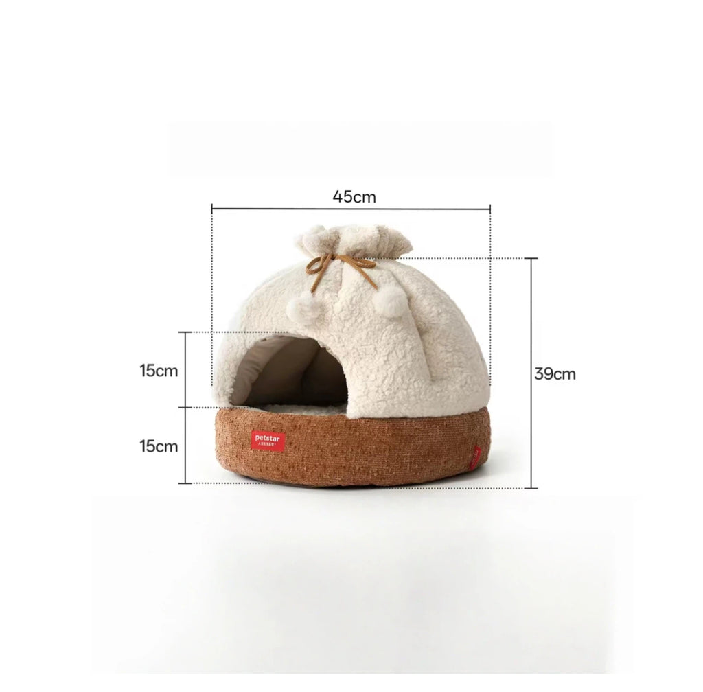 Petstar Plush Cat House, Warm Semi-Enclosed Washable Cat Bed