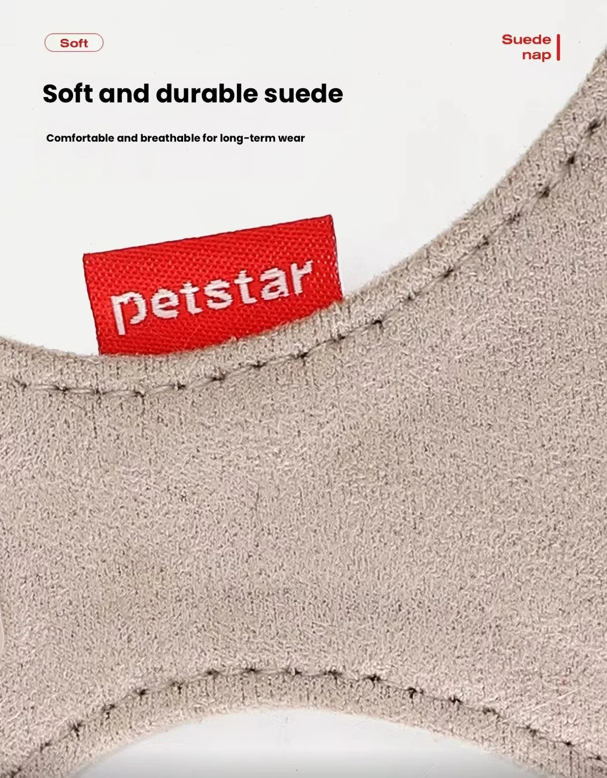 Close-up of the Petstar harness suede-style fabric