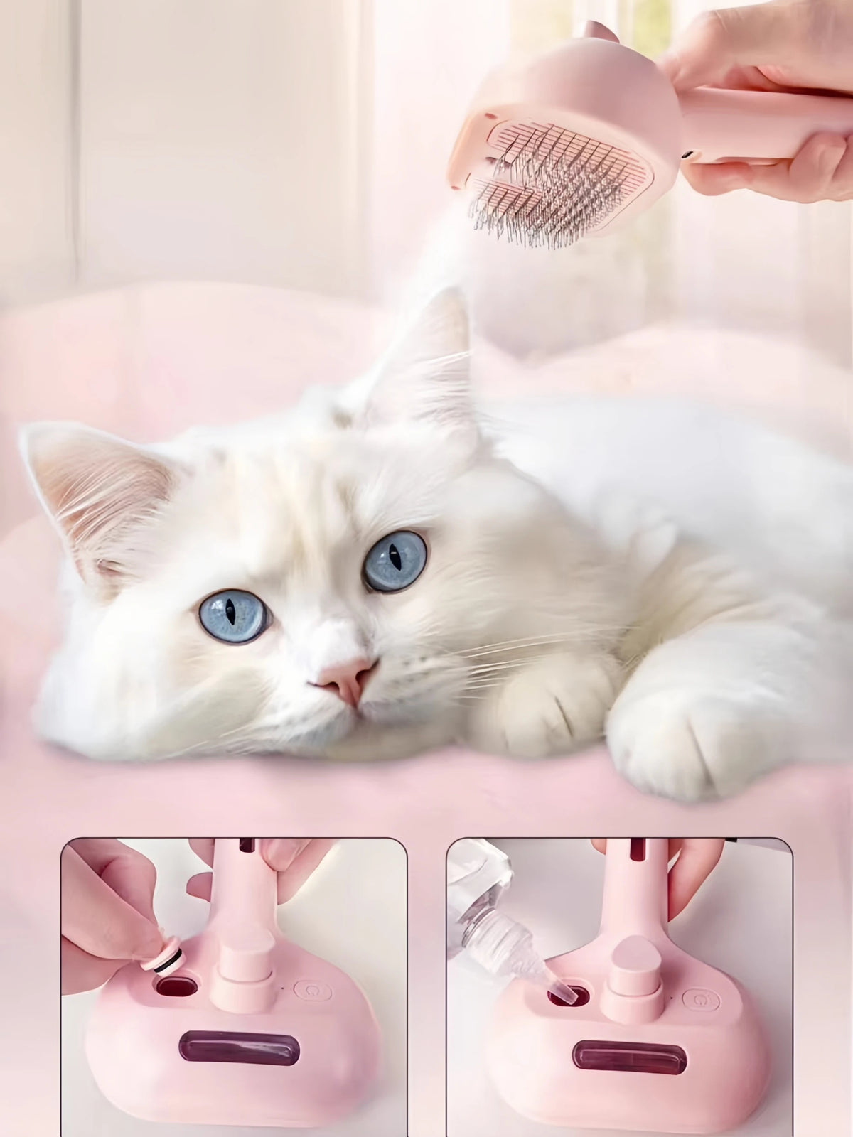 Spray Pet Grooming Brush for Cats & Dogs, Deshedding Comb