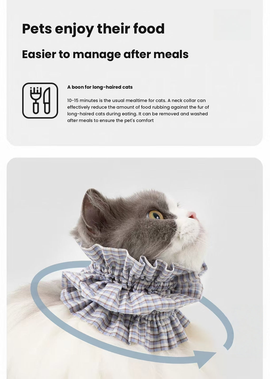 HiDREAM Plaid Pet Feeding Bib - Machine Washable Neck Cover for Long-Haired Cats & Dogs