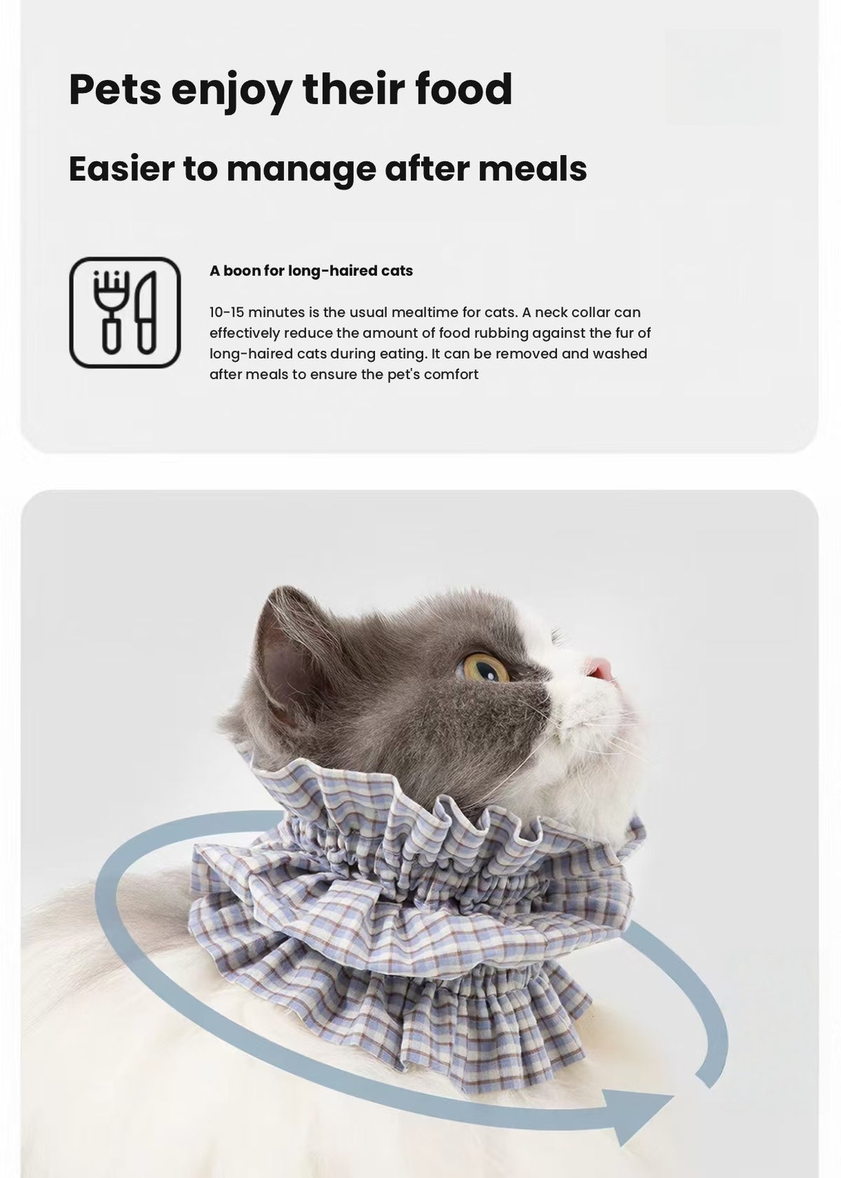 HiDREAM Plaid Pet Feeding Bib - Machine Washable Neck Cover for Long-Haired Cats & Dogs