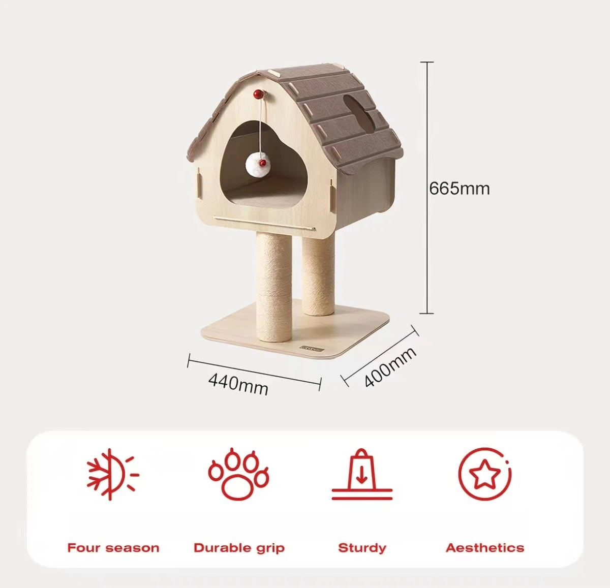Petstar Rooftop Cat Tree with Scratching Post, Space-Saving Design