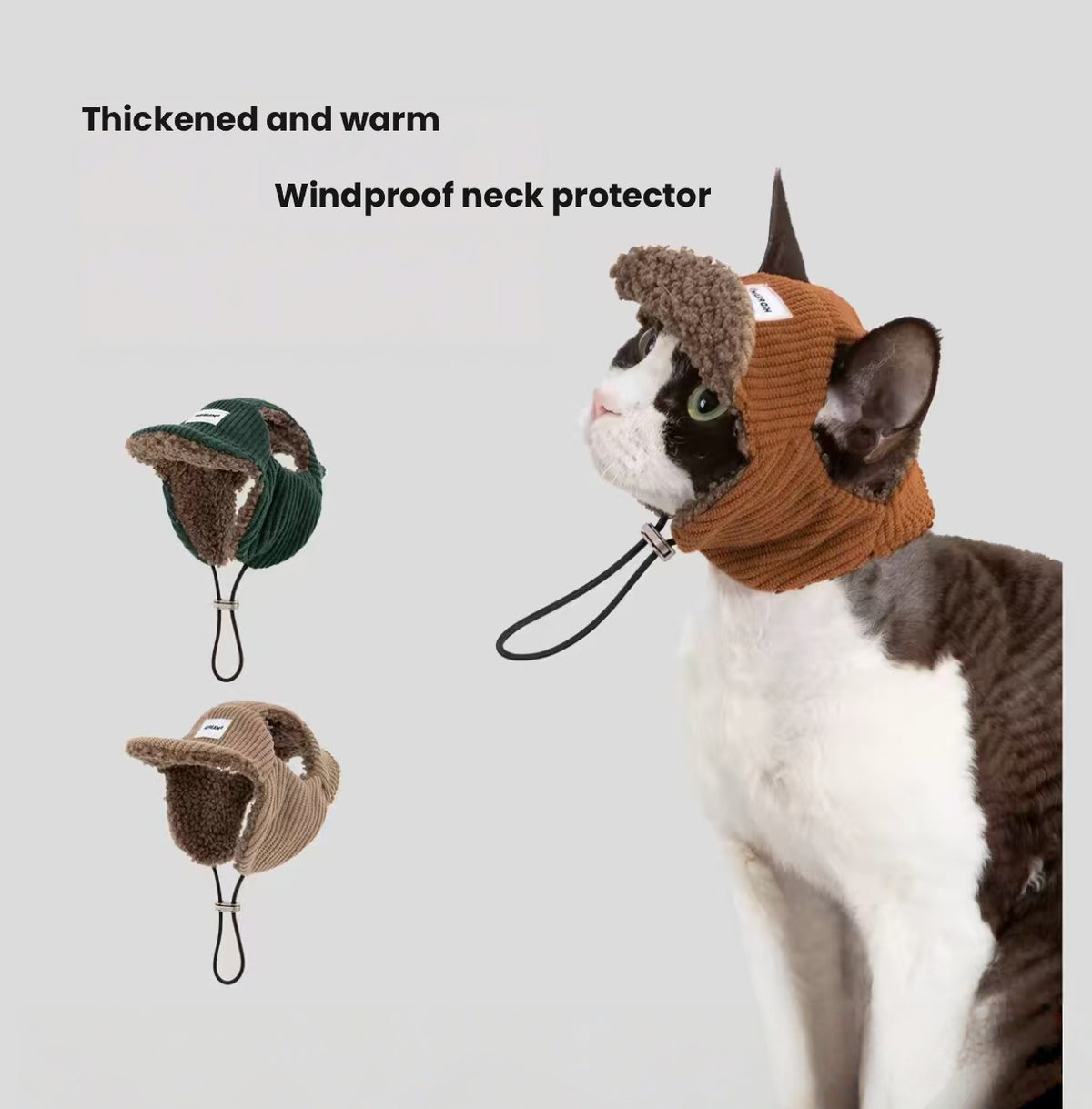 HiDREAM Knit Cat Winter Hat with Neck Warmer - Thick Plush Cap for Devon Rex