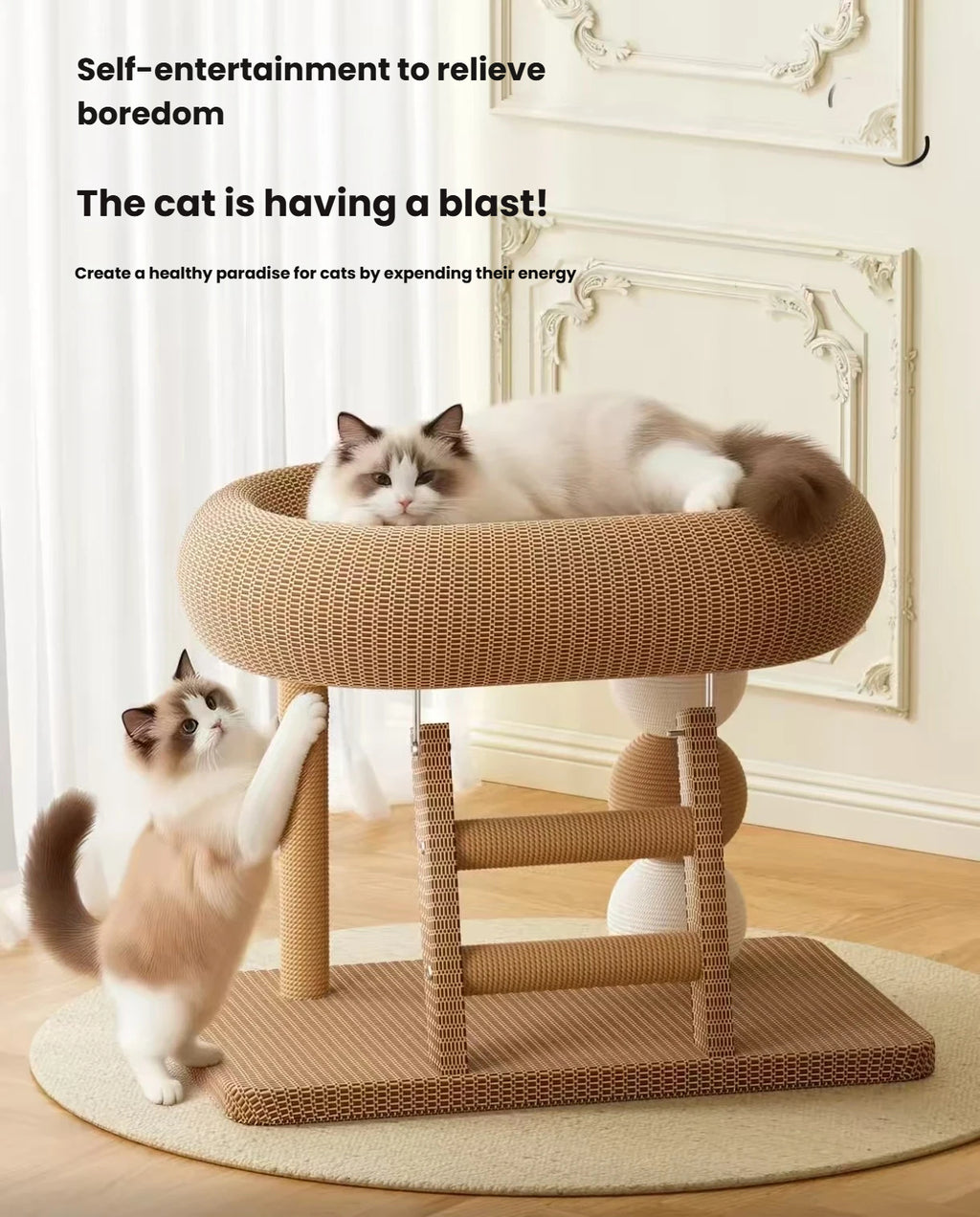 Sisal Cat Scratcher Bed: Space-Saving Cat Tree & Toy